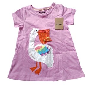 Mini Boden Pink 100% Cotton Dress with Colorful Pelican Graphic--Size 3-4Y